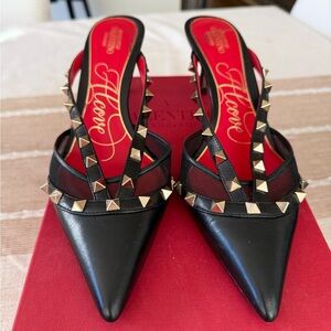 Valentino Black and Red Studded Heels